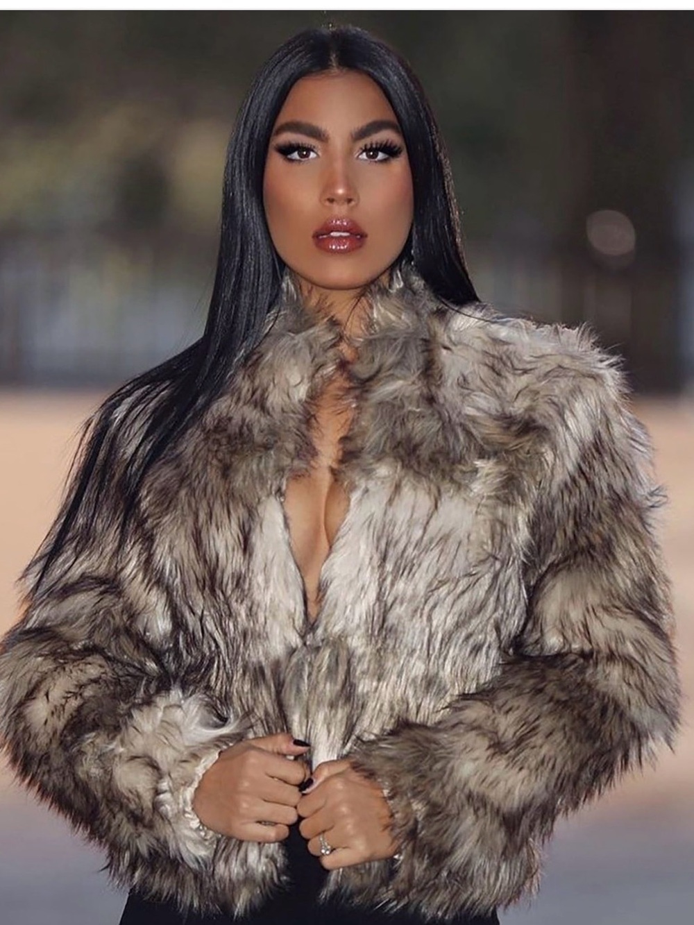 Fashion Nova Women's Faux Fur Cropped Jacket in Brown Mix